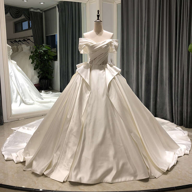 SL-8492 gowns plus size bride robe vintage satin wedding dress 2022 ball gown mariage bridal dresses