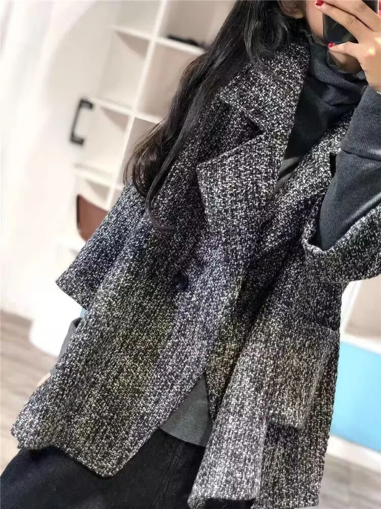 Oversized autumn and winter jacket set wool jacket womens plain weave fashionable loose womens jacket office womens jacket Coats 241007