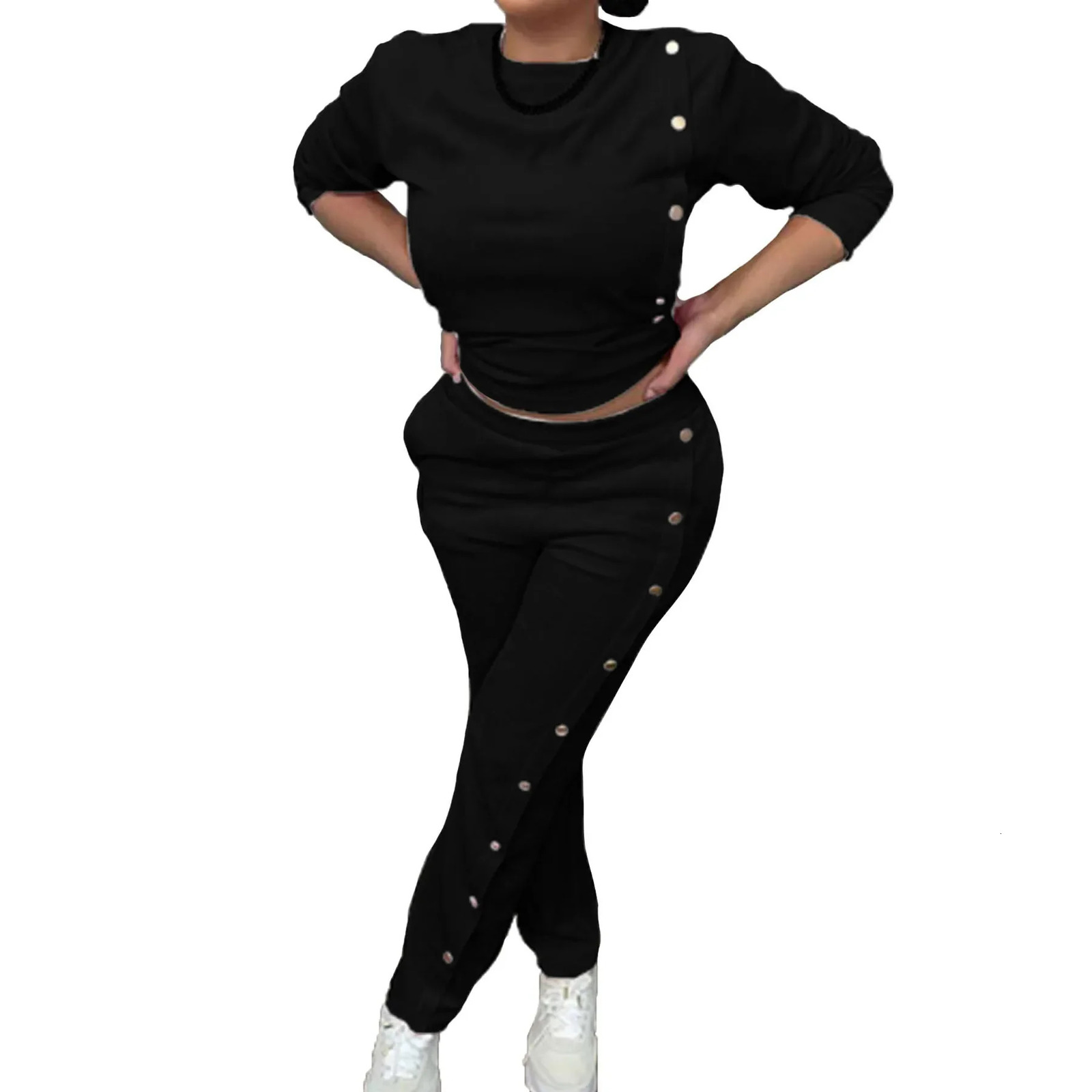 Womens twopiece side chest sports shirt long sleeved topmens fashionable casual matching pants set 2piece 241008