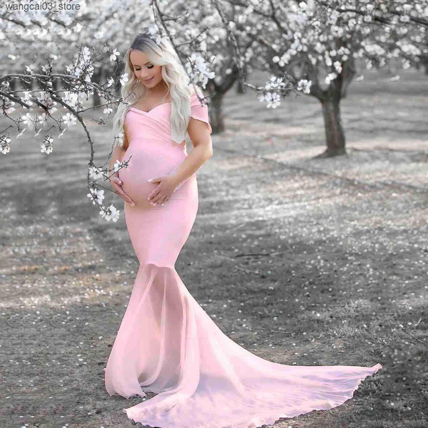 Maternity Dresses Classic Pink Pregnancy Dress for Photo Shoot Maternity Photography Props Sexy V Neck Lace Maxi Gown Dress Pregnant Women Clothes L24
