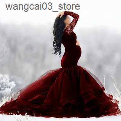 Maternity Dresses Sexy Lace Shoulderless Pregnancy Dress Photography Props Maxi Gown splice Mesh Maternity Dresses For Photo Shoot Clothes L240910