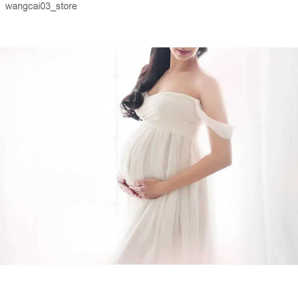 Maternity Dresses Women Maternity Photography Dress Off Shoulder Maxi Dress Chiffon Gown Sleeveless Long Dresses Maxi For Pregnancy Wedding Photos L24