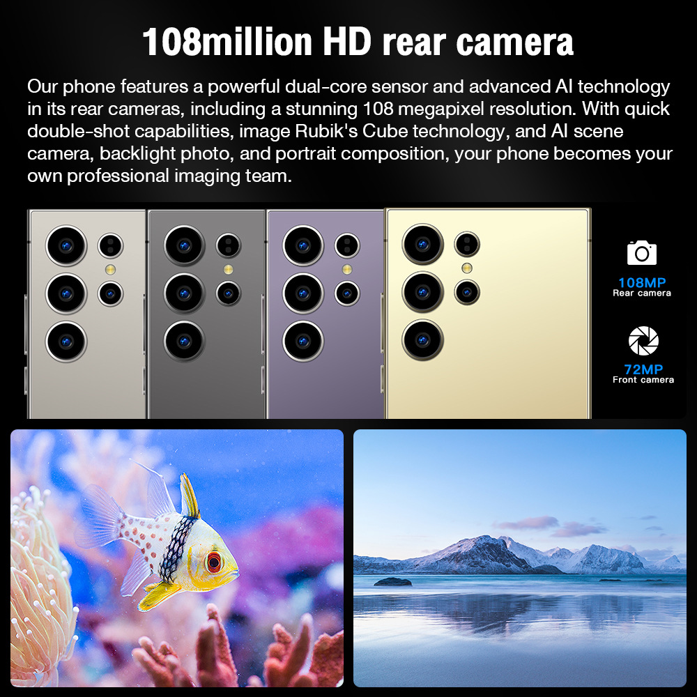 S24 Ultra Smartphone 7.3-inch HD Screen Android 14 Phone Snapdragon 8 Gen 2 CPU,16GB+1TB Cell Phone,78MP+108MP Camera Pixels 7800mAh Battery 5G Dual S