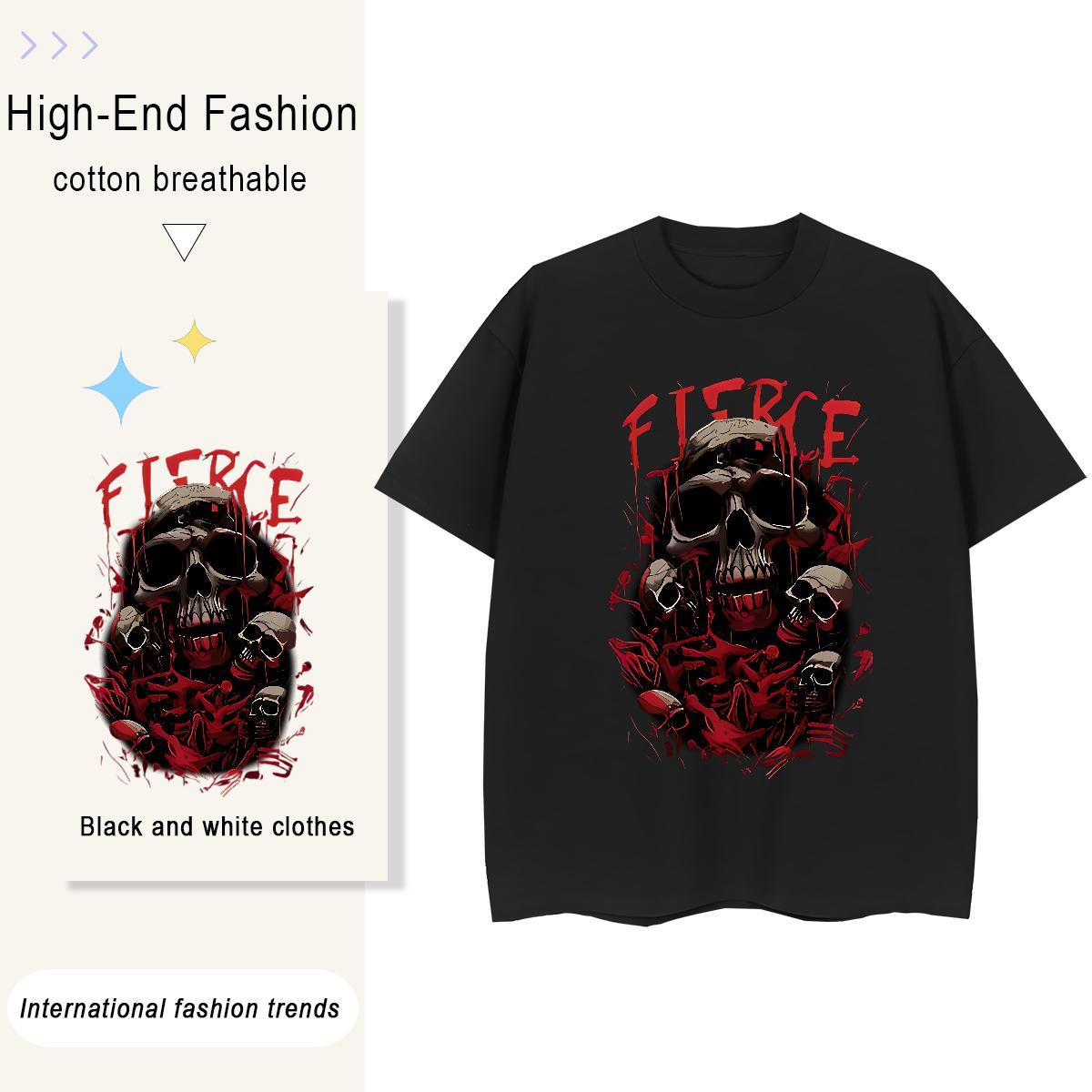 2024 T-Shirts for Women 230g Pure Cotton Breathable Soft Summer Casual skull Women Tshirts 5A DIY Anime Printed Polos