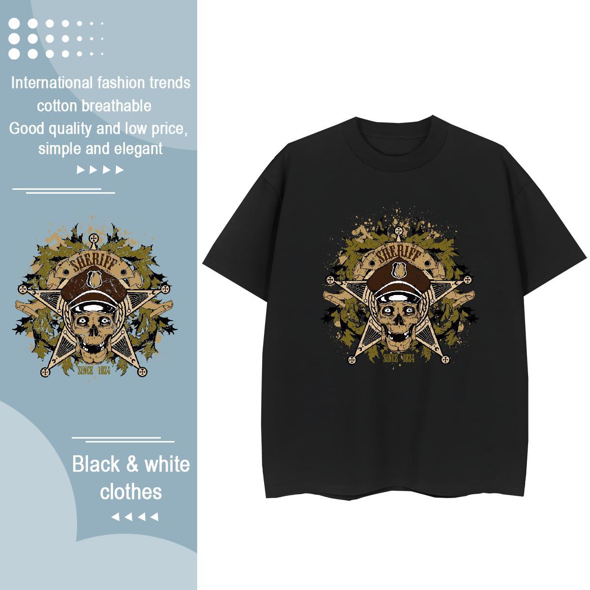 Casual New T-Shirts for Women 230g Cotton Crew Neck Breathable Street Wear skull Woman Tshirt Nice Cartoon Floral Printing Clothes