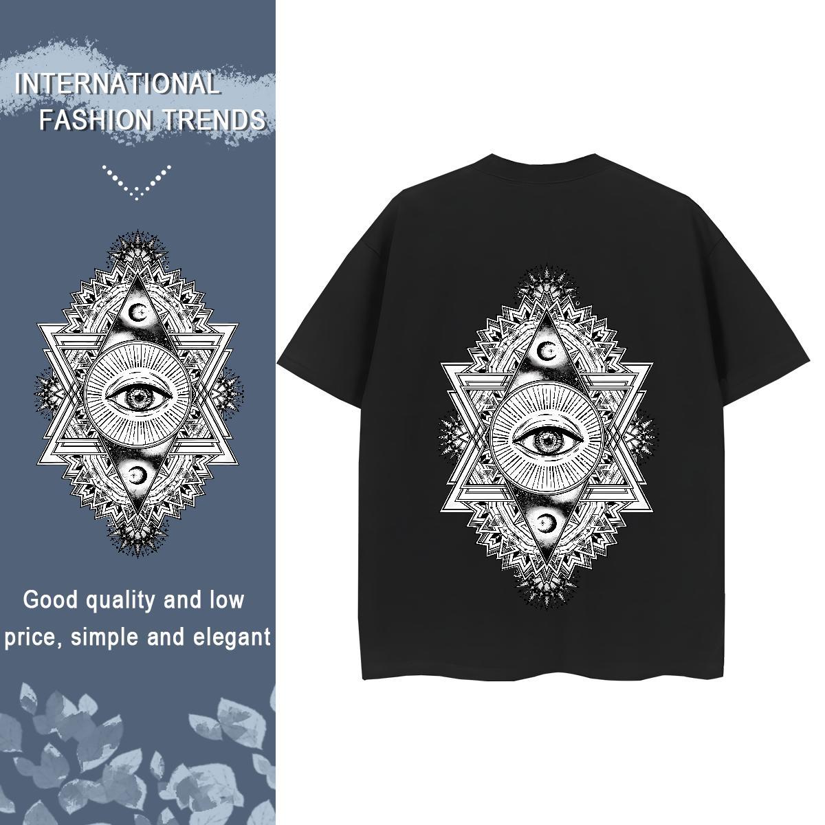 Classic T shirt 230g Cotton Crew Neck Sports Casual eye of the devil Couples T Shirts Female Custom Cartoon Tees