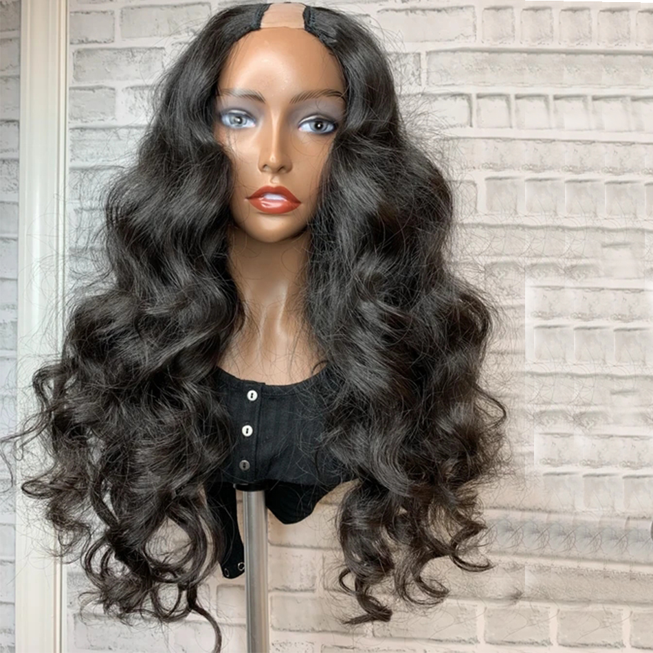 U Part curly Wig Brazilian Hair 100% Remy Human Hair Wigs loose body wave Wig Human Hair for black woman 26inch 180% density