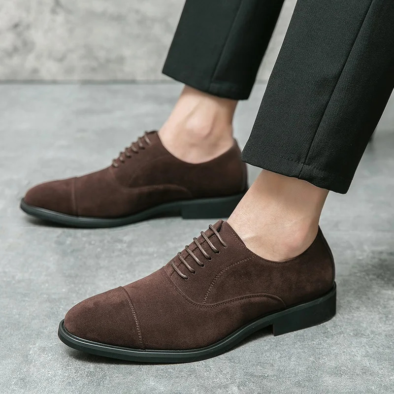 ly arrived mens Pointed toe casual suede leather shoes mens lace upper Oxford wedding dress formal flat shoes Zapatos Hombre 241007