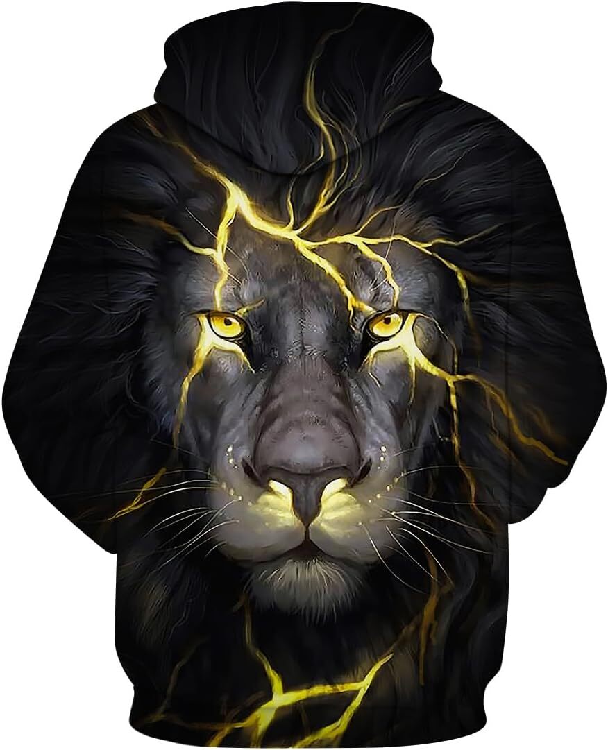 Hoodie for Mens Womens Lion Hoodie Animal 3D Pattern Sweatshirt Hooded Pullover with Pocket Graphic Trendy Fashion