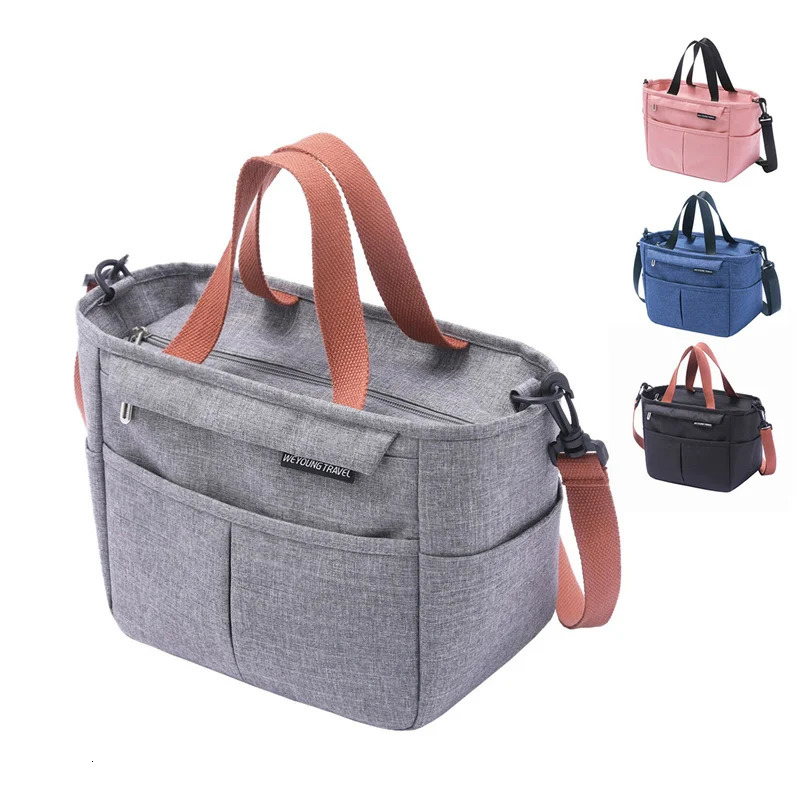 Portable lunch box insulated bag picnic food cooler bag large capacity shoulder bento storage bag 241008