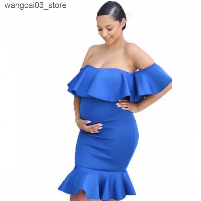 Maternity Dresses Ruffles Shoulderless Bodycon Dress Pregnant Woman Summer Maternity Robe Baby Shower Photoshoot Dresses Pregnancy Photo Session L2409