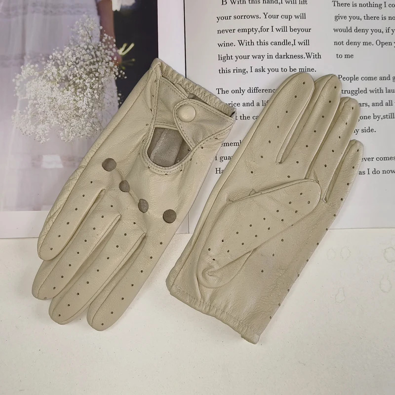 Womens sheepskin driver gloves thin breathable cordless colored leather summer 240906