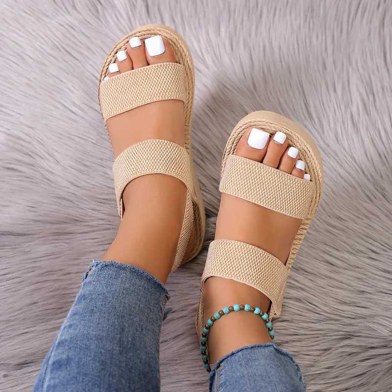 Home>Products>Mini Slip Back Wedge Sandals>Summer Lightweight Sandals>Solid Color Thick Bottom Womens Shoes Y241011
