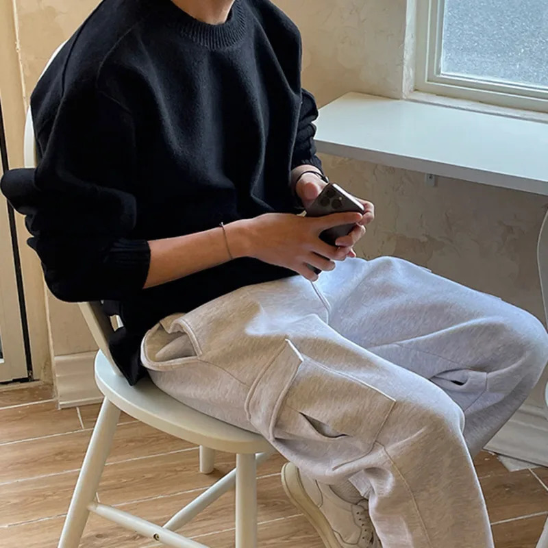 IEFB Solid Color Sweater Trend Mens Korean Style Fashion Knitwear Autumn Winter Warm Clothing Loose Round Neck Pullovers 9C2820 241007