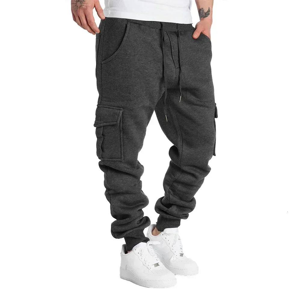 Mens Overalls Loose Joggers Workout Cargo Pants Sweatpants Active Sports Trousers Drawstring Multi Pocket Mens Casual Pants 241011