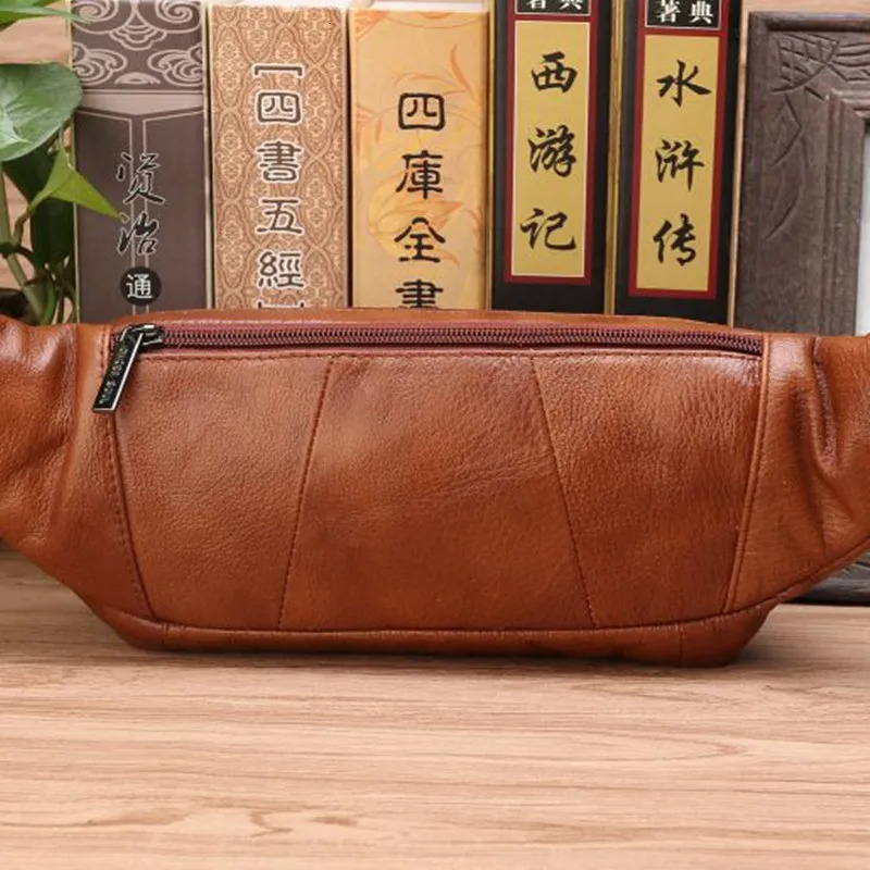 Mens waist bag Fanny Pack waist belt bag leather casual fashion travel real cowhide mens circular sling box Hip Bum waist belt bag 241008