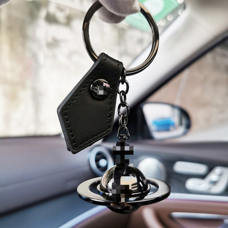 Brand Saturn Keychains Bag Black Leather Metal Bag Pendants Decoration Accessories