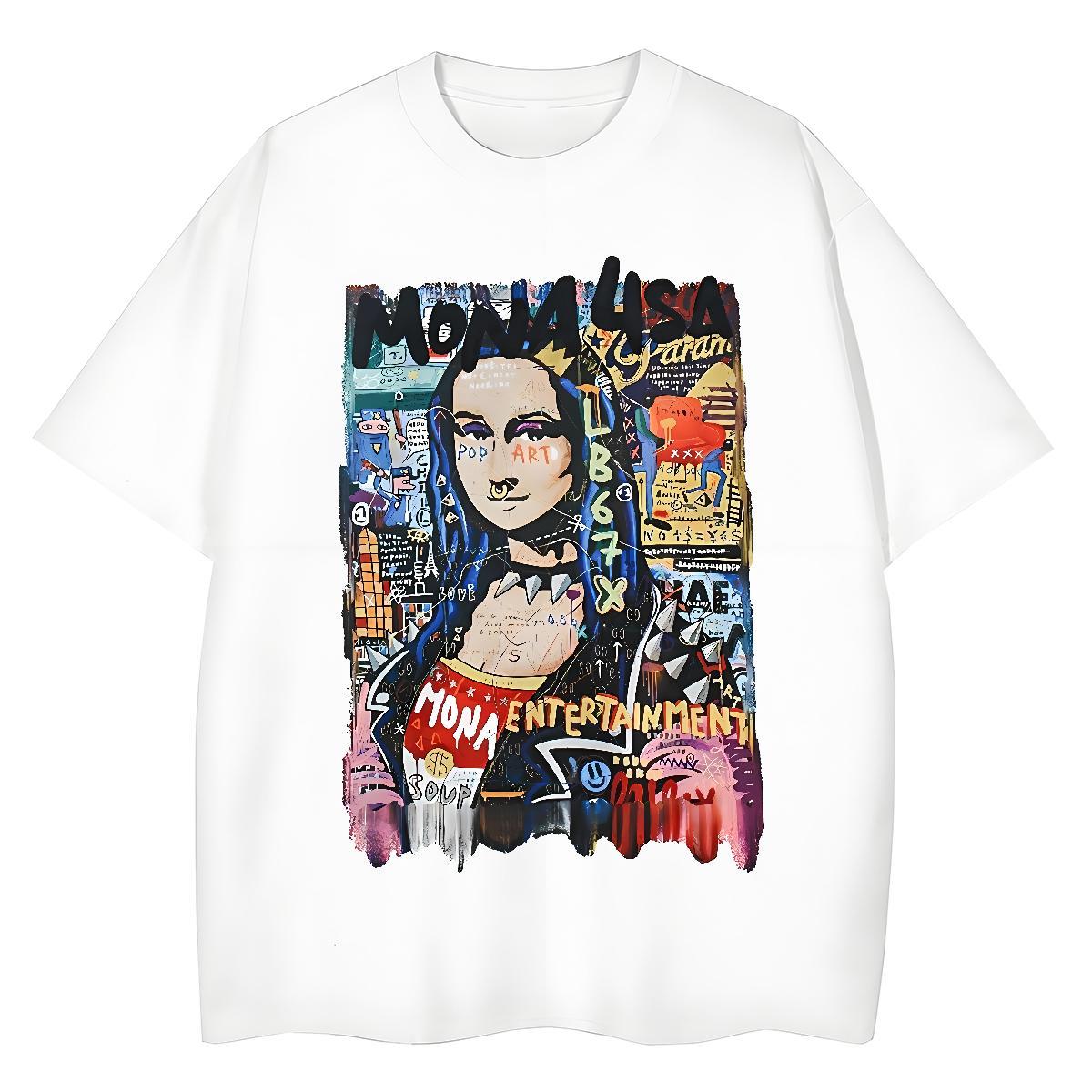 Stylist Womens T Shirts 100% Cotton 230g Breathable Short Sleeve Sport Mona Lisa Tshirt for Man Woman Unisex Cartoon Printing L-4XL Top Tees