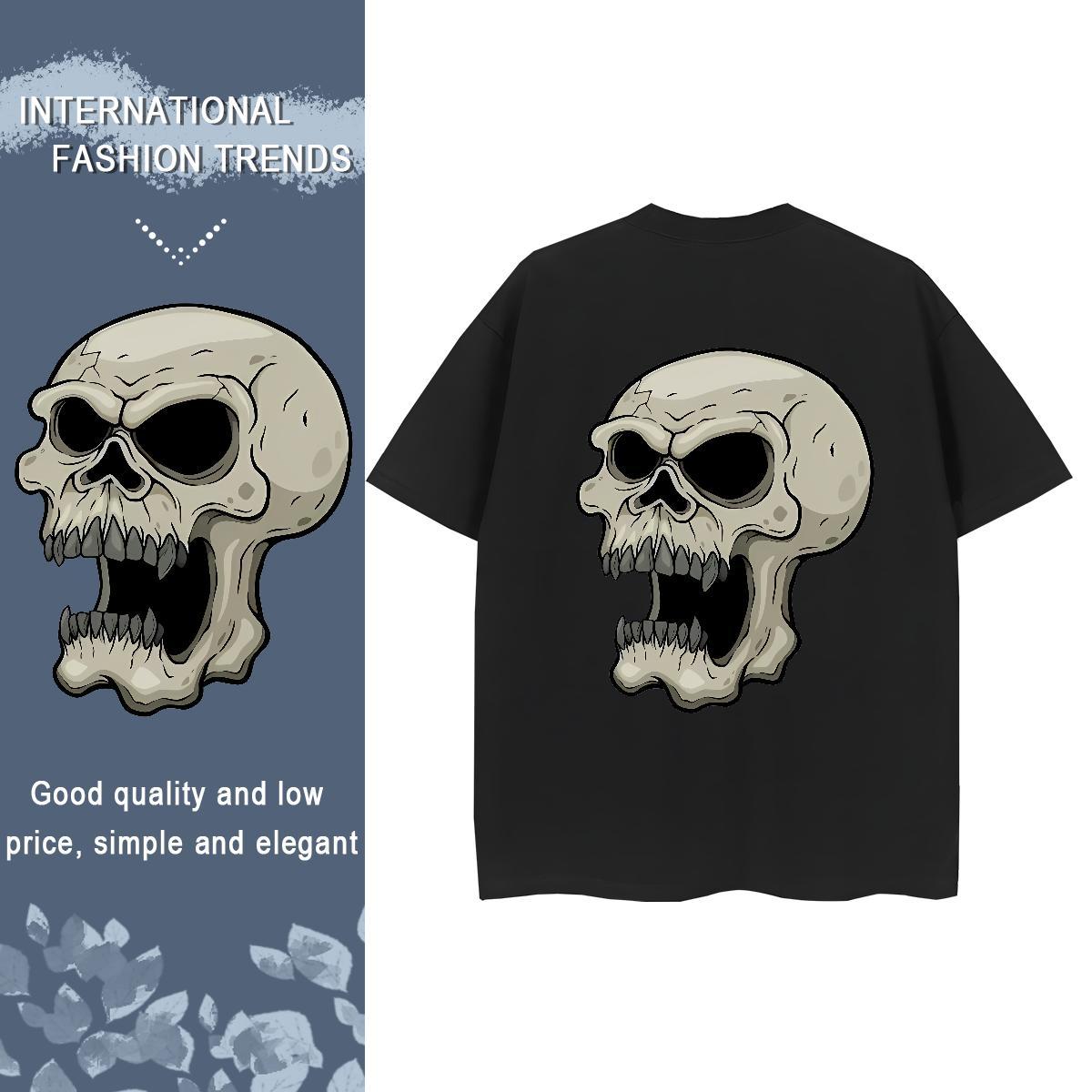 2024 Casual T-Shirts for Women 100% Cotton 230g Breathable Short Sleeve Summer Casual skull Lady T shirt Wholesale Plus Size Custom Tops