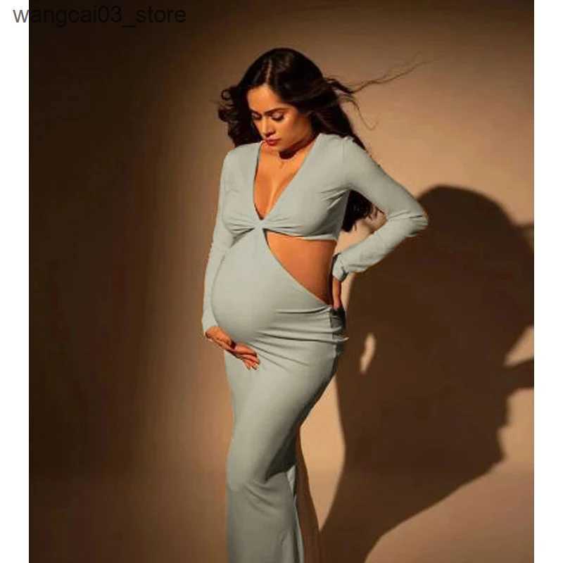 Maternity Dresses 2023 NEW Long Sleeve Bodycon Maternity Maxi Stretchy Dress Perfect For Baby Boy Shower Pregnancy Elastic Gown For Photo Shoots L2409