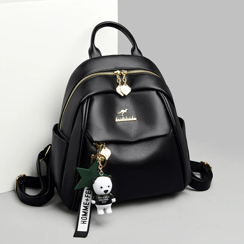 Womens highquality leather backpack womens Sac casual Daypack black retro Mochila Rucksack 241008