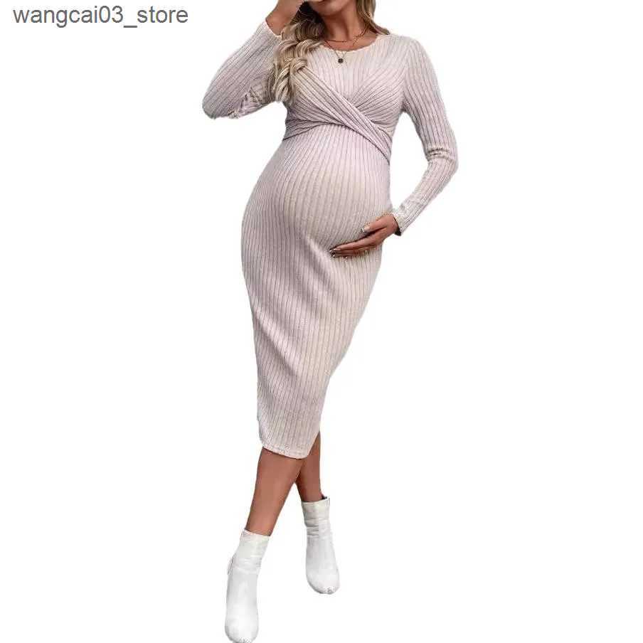 Maternity Dresses Autumn Winter American Casual Across Ties A Line Slim Dress Maternity Elegant A Line Hot Clothes for Pregnant Women Pregnancy L24091