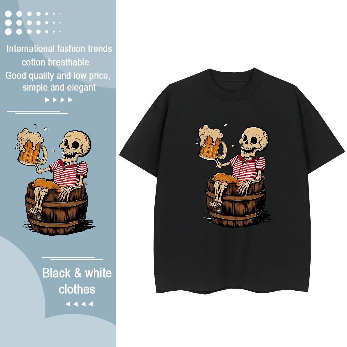 New T-Shirts for Women 230g Pure Cotton Crew Neck Breathable Street Wear skull Lady T shirt Brand Custom Print Oversized Polos