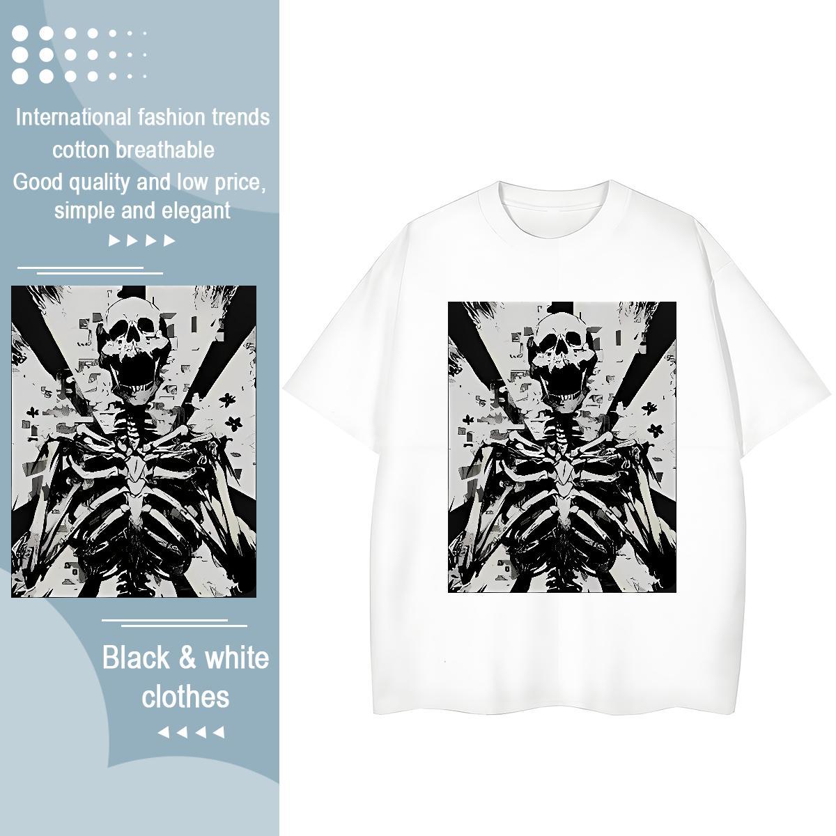 Casual New T shirt 230g 100% Cotton O-Neck Short Sleeve Summer Casual skull Tshirt for Man Woman Soft White Plus Size Tees