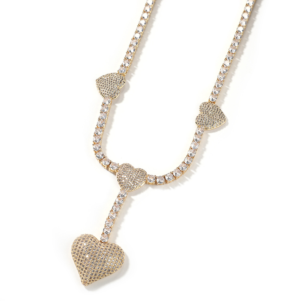 Hip Hop Love Heart Pendant Necklace 5A Zircon with Tennis Chain Jewelry 18K Real Gold Plated Jewelry