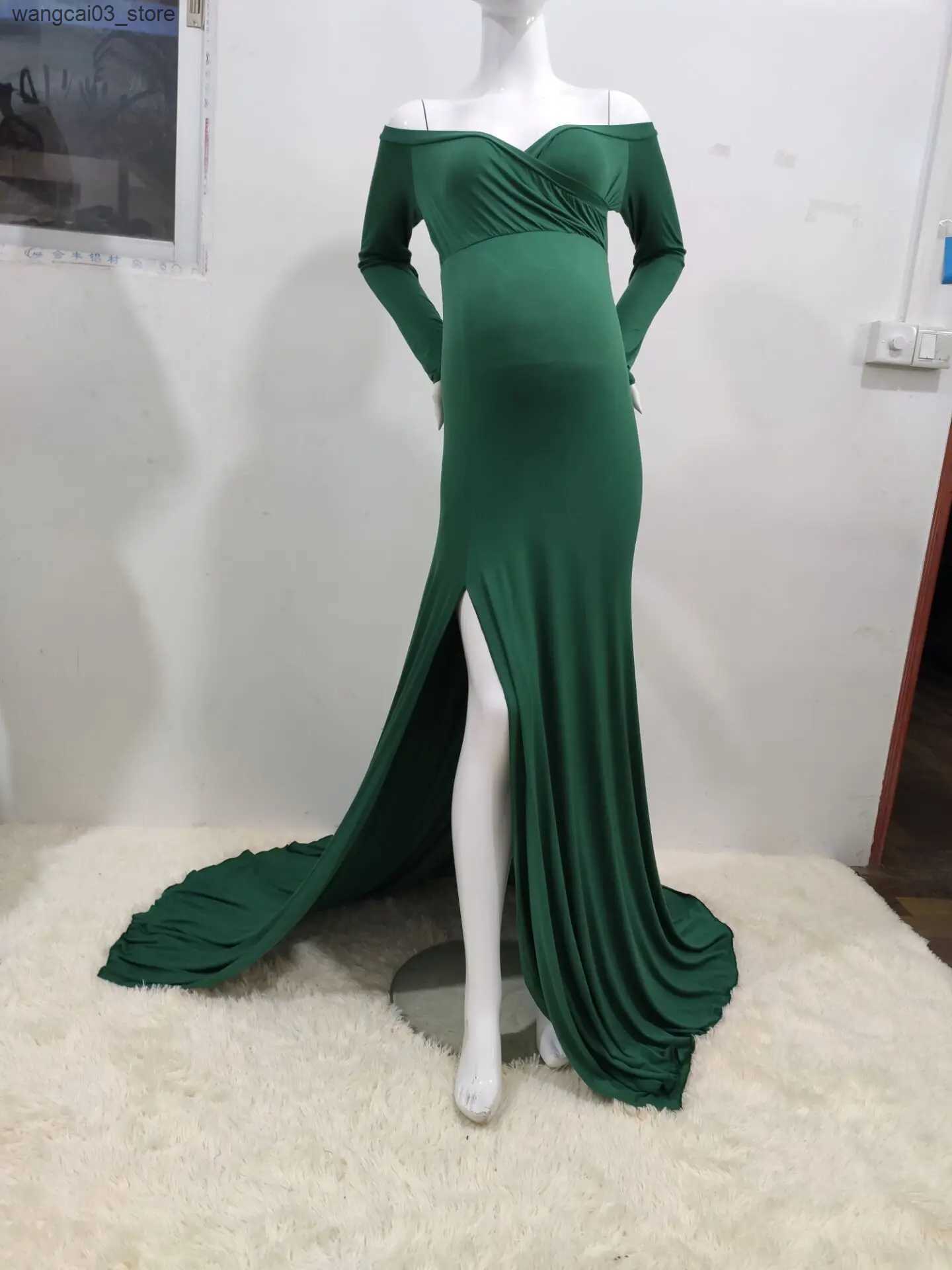 Maternity Dresses Womens Maternity dress Photoshoot V-neck Hem Split Tail Dress for pregnant women Clothes Jumpsuit Cotton Photography Dress L240910