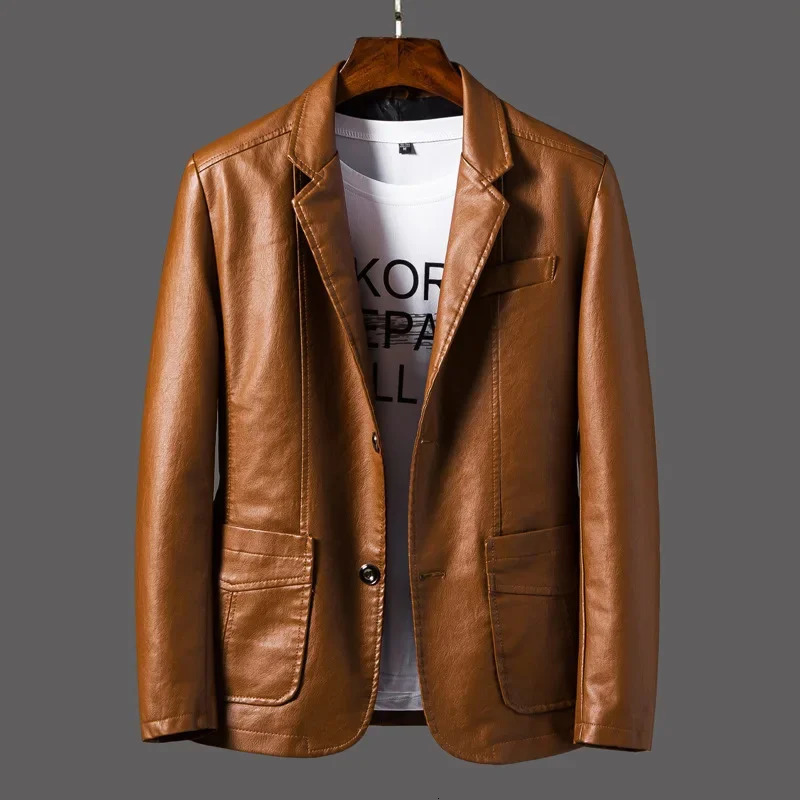 Leather Jacket Mens Slim Suit Spring And Autumn Biker 240930