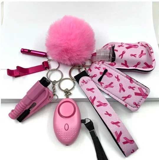 Keychains Lanyards Complete set of safety keychain self-defense safety keychain set with female alarm protection keychain accessories J241010