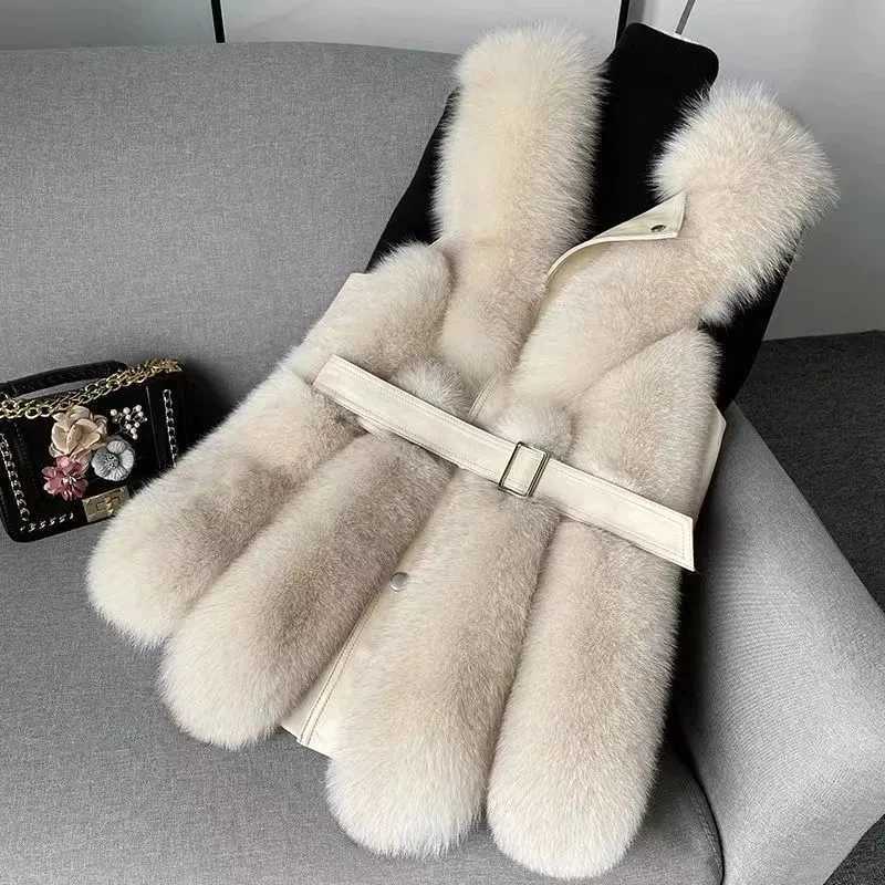 2024 new fox fur vest jacket womens faux fur waist jacket fashionable ultra-thin fur leather jacket chic sleeveless faux fox fur vest with jacket W241