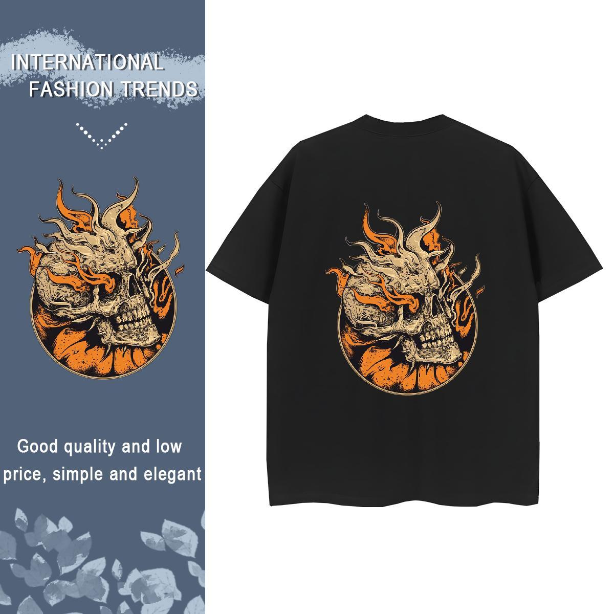 Custom T shirt 230g Pure Cotton Breathable Street skull Unisex Tshirts Soft Cartoon Floral Printing Clothes Shirt