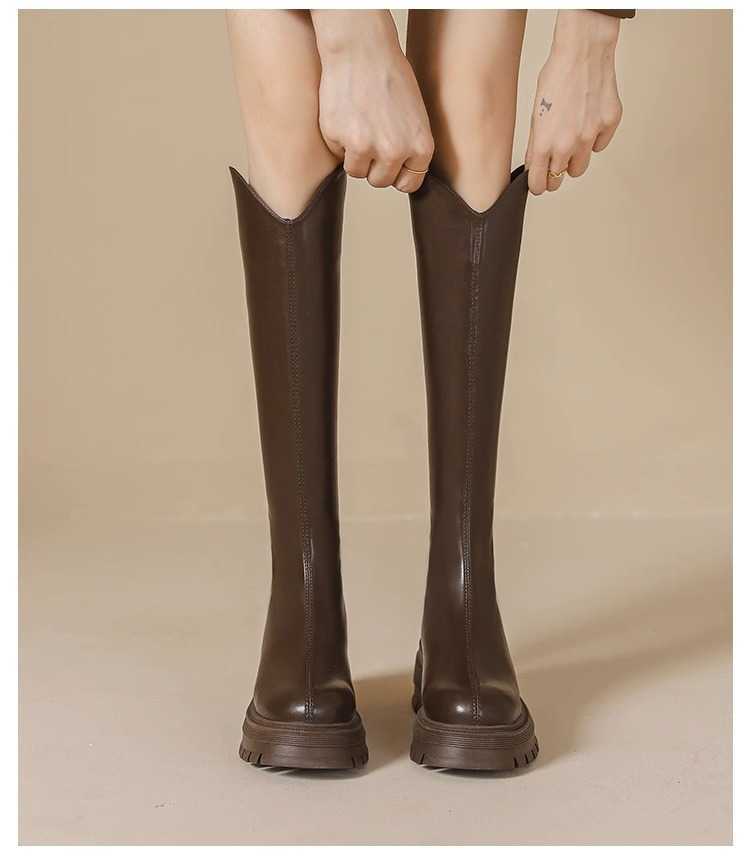 Skinny Martin Boots For Women Autumn Winter Slim Fit Thick Heel Fashion Boots Thick Sole The Knee Simple Design Trendy Knight Boots 240826