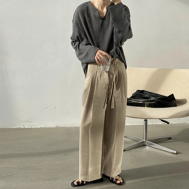 Mens Retro Loose Lazy Stylish Long Sleeve T-Shirt Casual O Neck Solid Exposed Clavicle Tops Breathable Basic Shirt 2024 241011