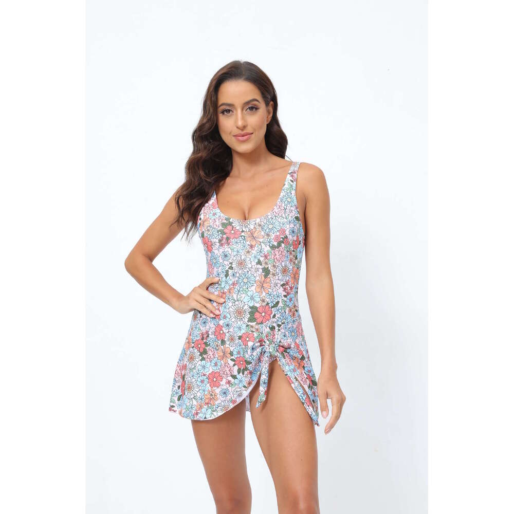New Conservative Oversized With Sexy Lace Up Print Tankini Women's Swimsuit