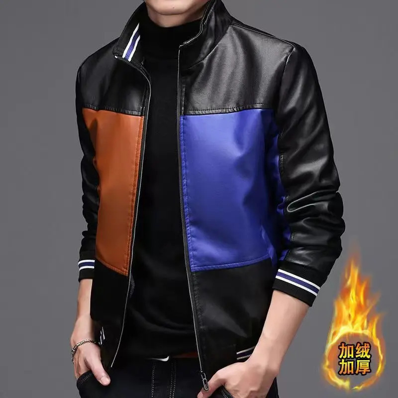 Winter PU Leather Mens Jacket Winter Fur One Piece Jacket Thick Warm Neck Jacket Mens Apron Jacket 240927