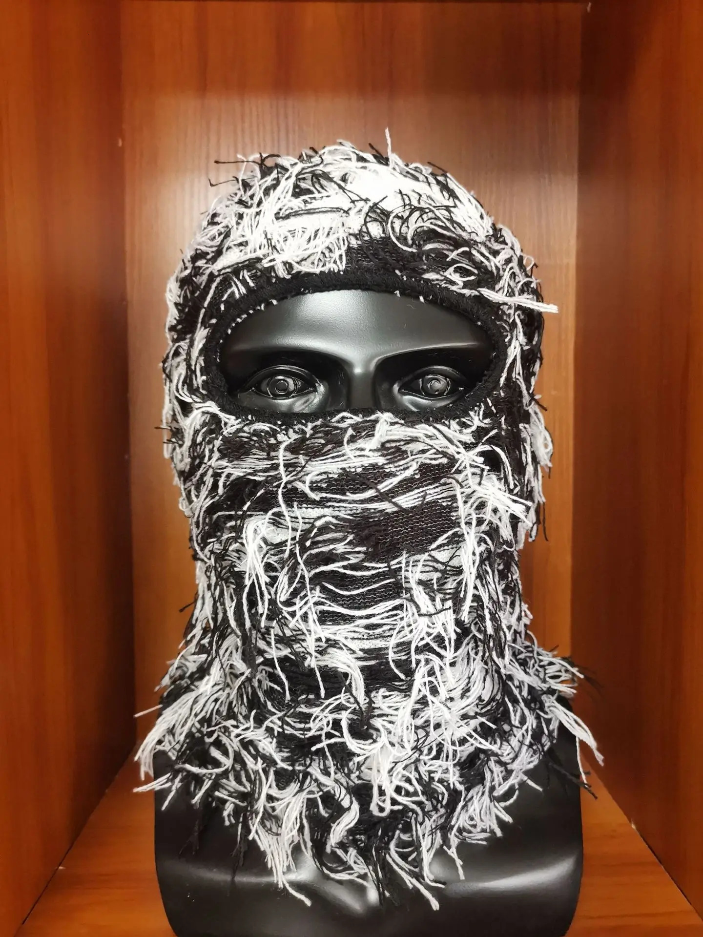 Full set of tassel ski mask Balaclava winter unisex windproof knitted beanie hat 241009