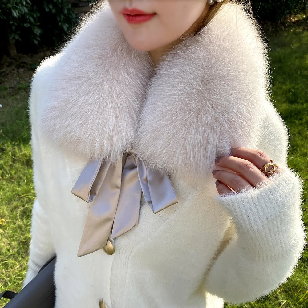 Real fox fur collar with ribbon 100% womens fur scarf for winter jacket fashionable warm multi-color 241011