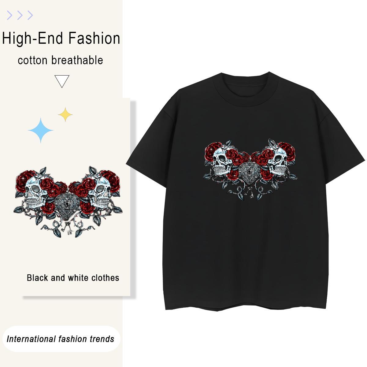 2024 Casual Woman T Shirts 230g 100% Cotton Crew Neck Daily Wear flower Unisex Tshirts Wholesale Cartoon Anime Tops
