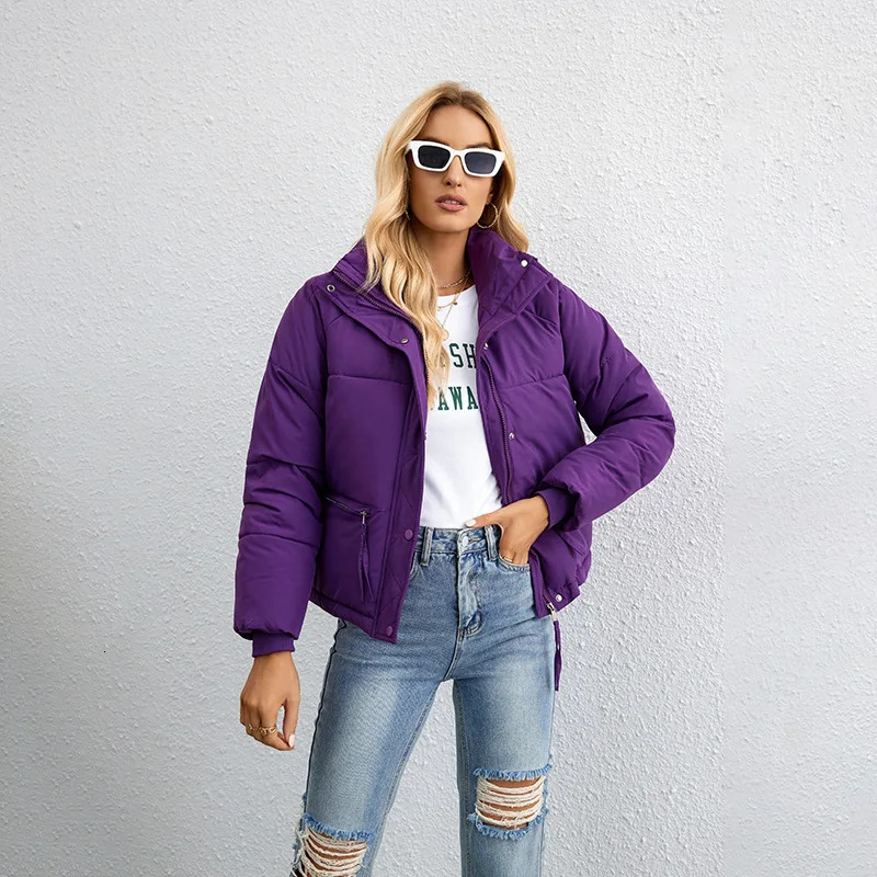 2023 Winter Puffer Jacket Women Short Warm Zipper Padded Jackets Female Outerwear Down Coats Cotton Parkas 241009