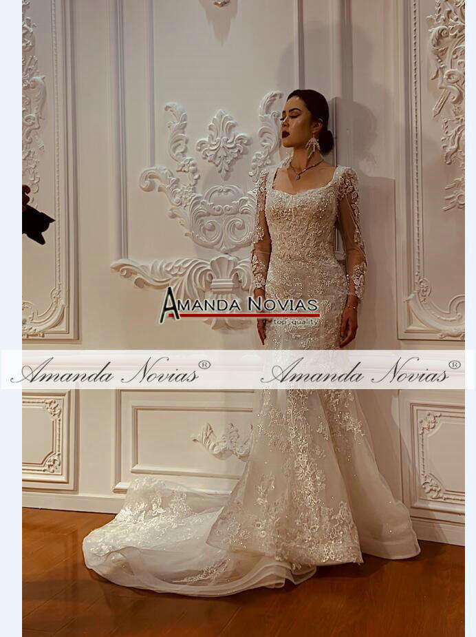 Champagne color 2 in 1 wedding dress mermaid