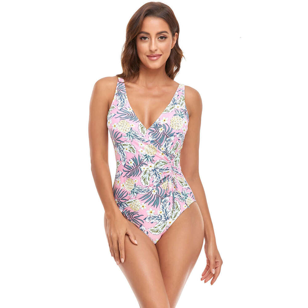 2023 Single V-Neck Bikini Women's One-Piece Printed Swimsuit New Multi Color Design