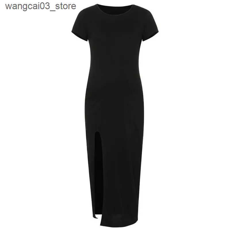 Maternity Dresses Pregnant Tight Open Long Dress Women Solid O-Neck Short Sleeve Maternity Spring Summer Pregnancy Clothes L240910