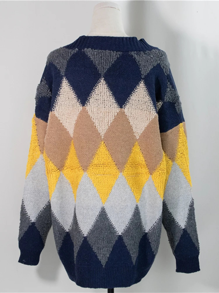 Colorfaith Plaid Chic Cardigans Button Puff Sleeve Checkered Oversized Womens Sweaters Winter Spring Sweater Tops SW658 241007
