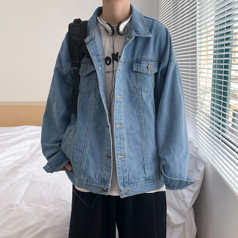 Black Denim Short Jacket Men Turn Down Collar Bomber Jeans Coats Casual Pockets Overalls Streetwear Man Clothing Outwear 240905