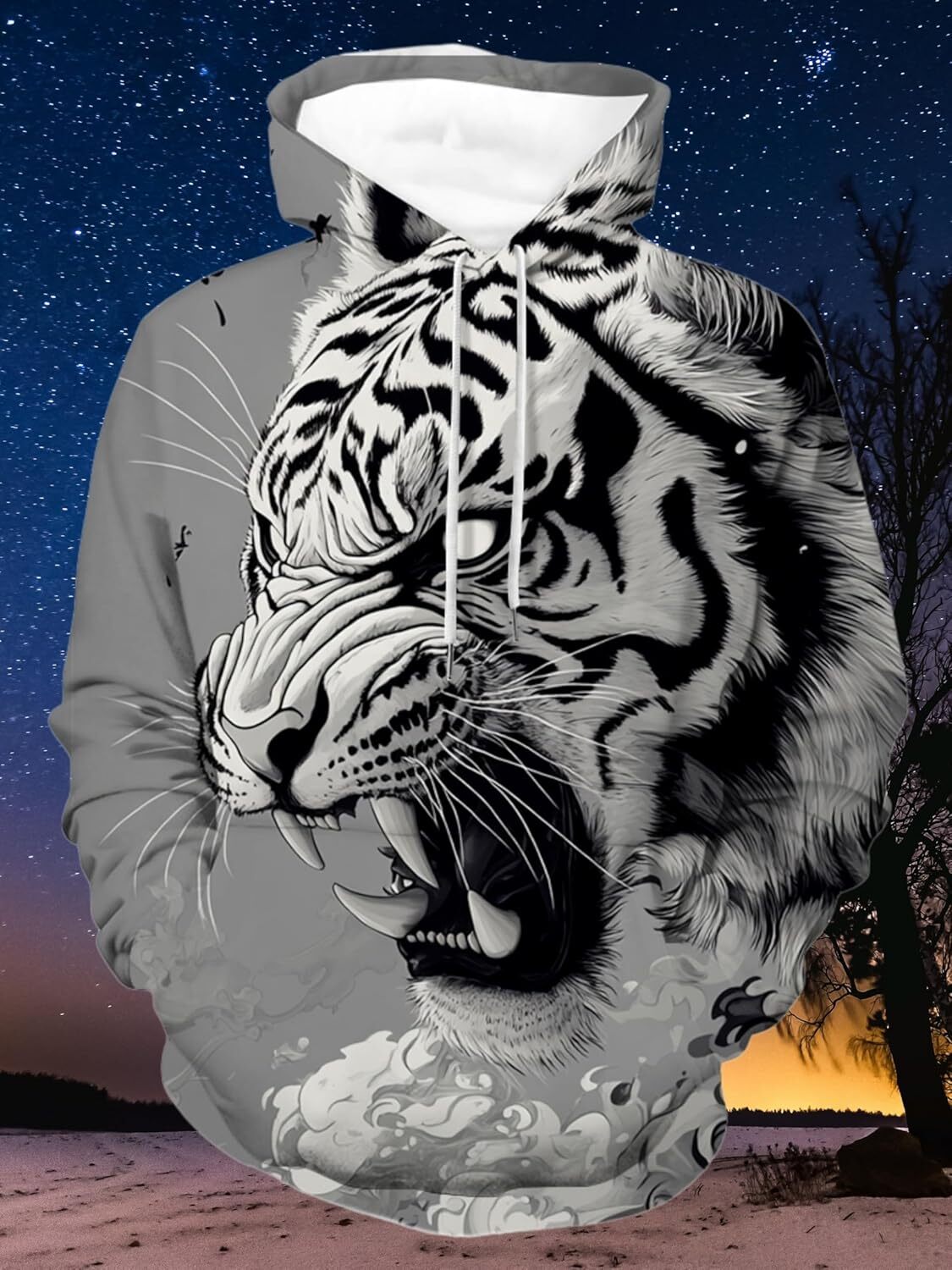 Hoodie for Mens Womens Mens Cool Animal Hoodies Fall 3D Graphic Hooded Sweatshirts Western Retro Long Sleeve Pullover Tops with Front Pocket Graphic