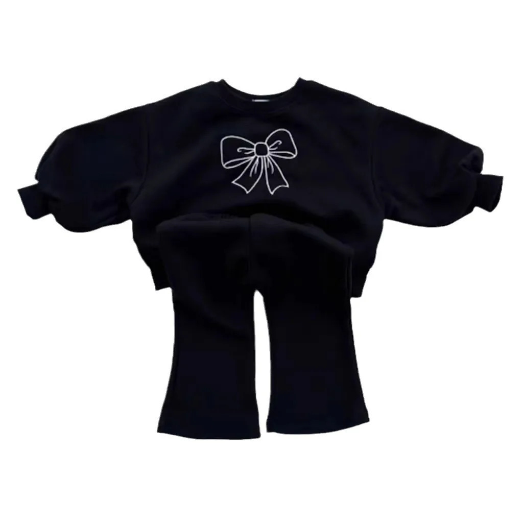 Spring Baby Girl Long Sleeve Clothing Set Cute Bow Sweater and Flange Pants 2piece Childrens Casual 241007