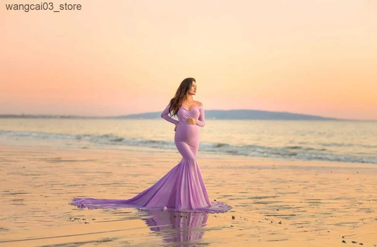 Maternity Dresses Maternity Dresses For Long sleeve V-neck Maternity Photography Props black Dresses pink Pregnant Women Clothes Pregnancy Dress L2409
